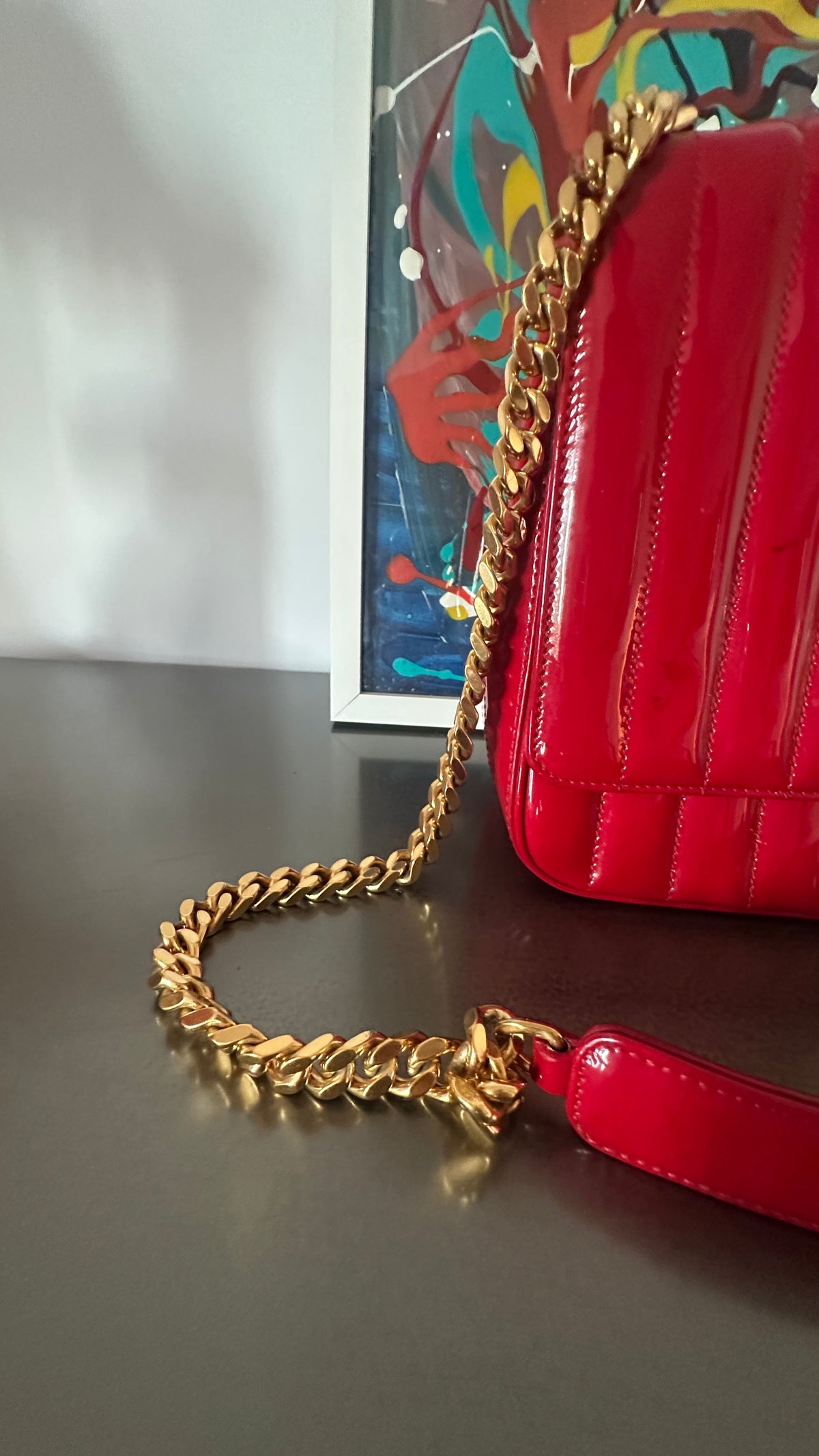 Saint Laurent Vicky Large – Patent Leather Rouge
