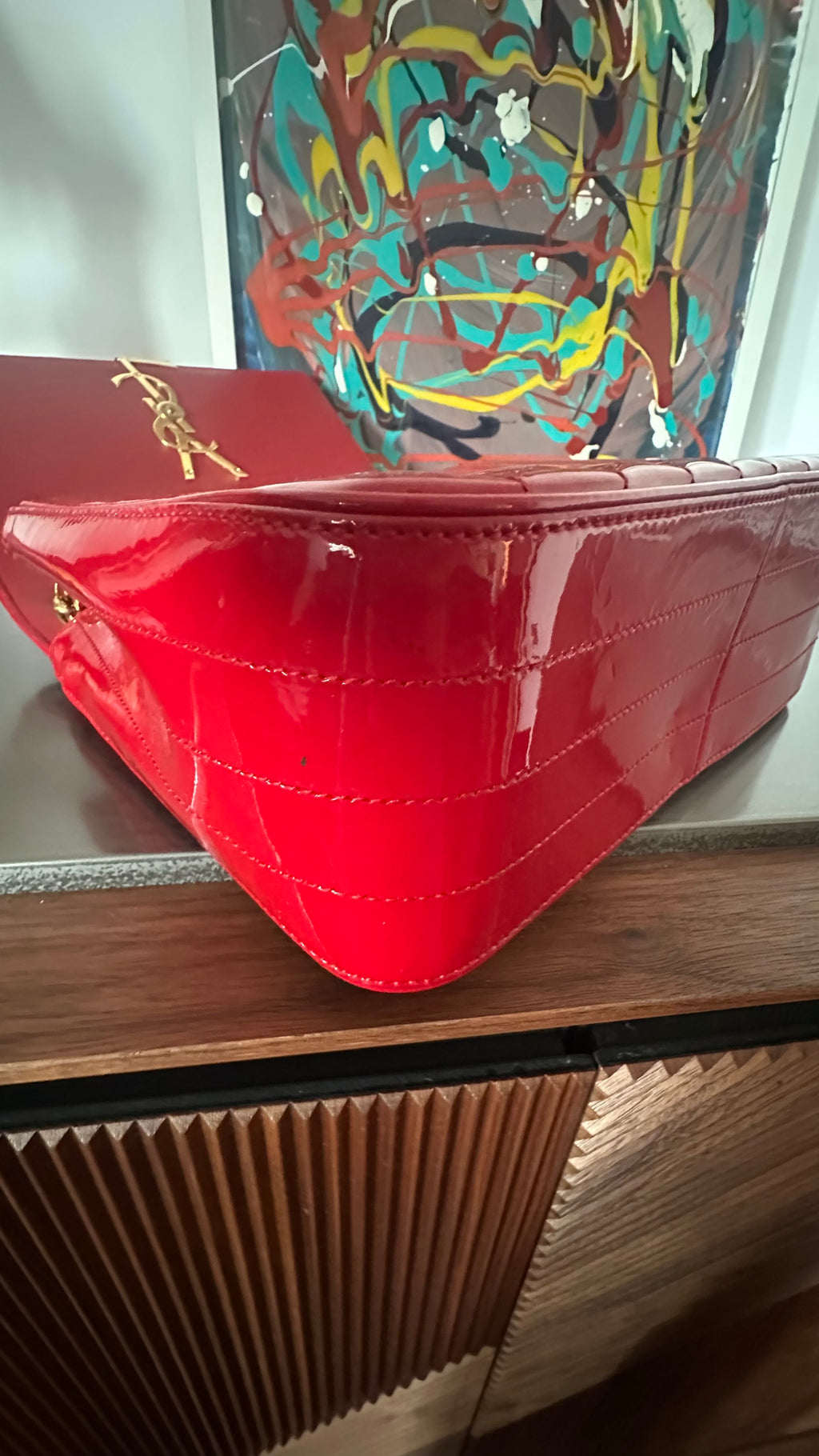 Saint Laurent Vicky Large – Patent Leather Rouge
