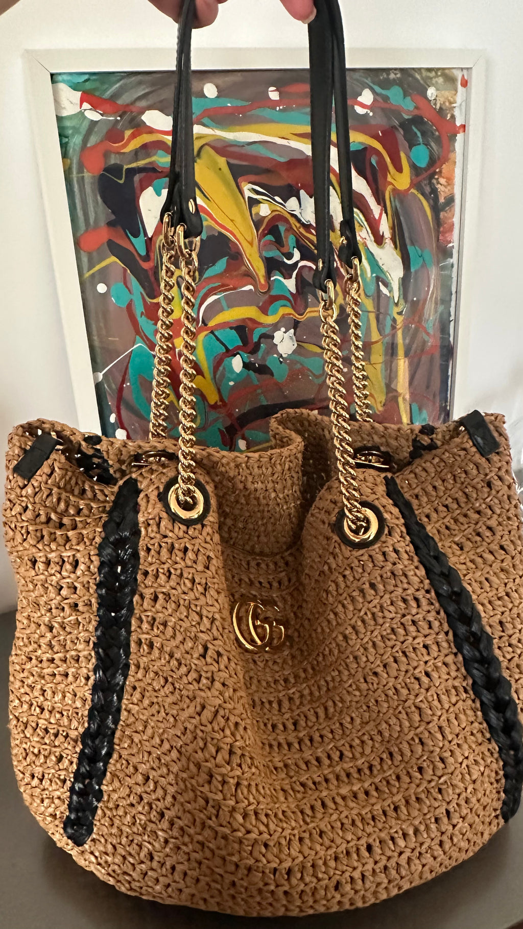 Gucci – Borsa in Rafia con dettagli in pelle