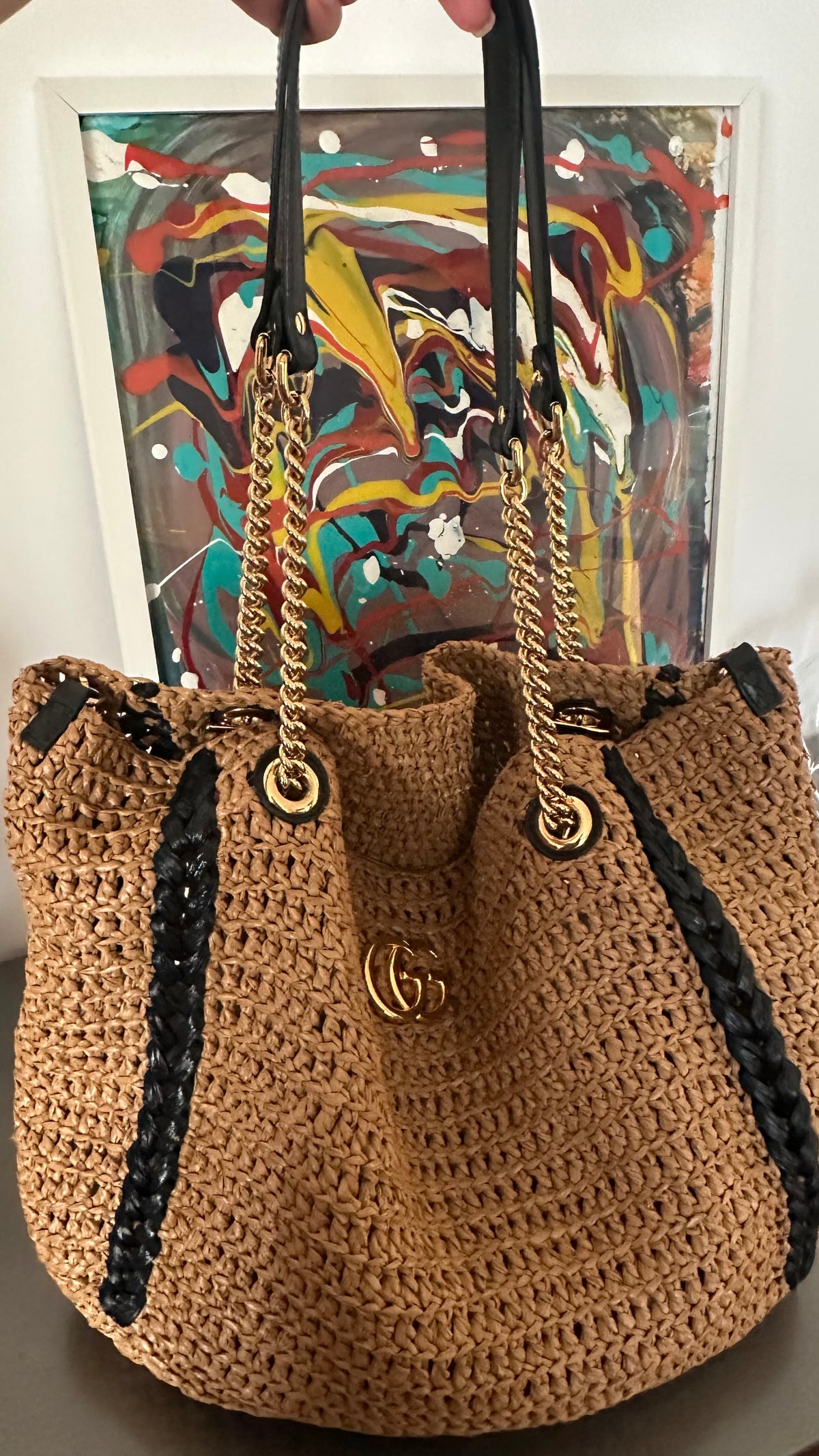 Gucci – Borsa in Rafia con dettagli in pelle