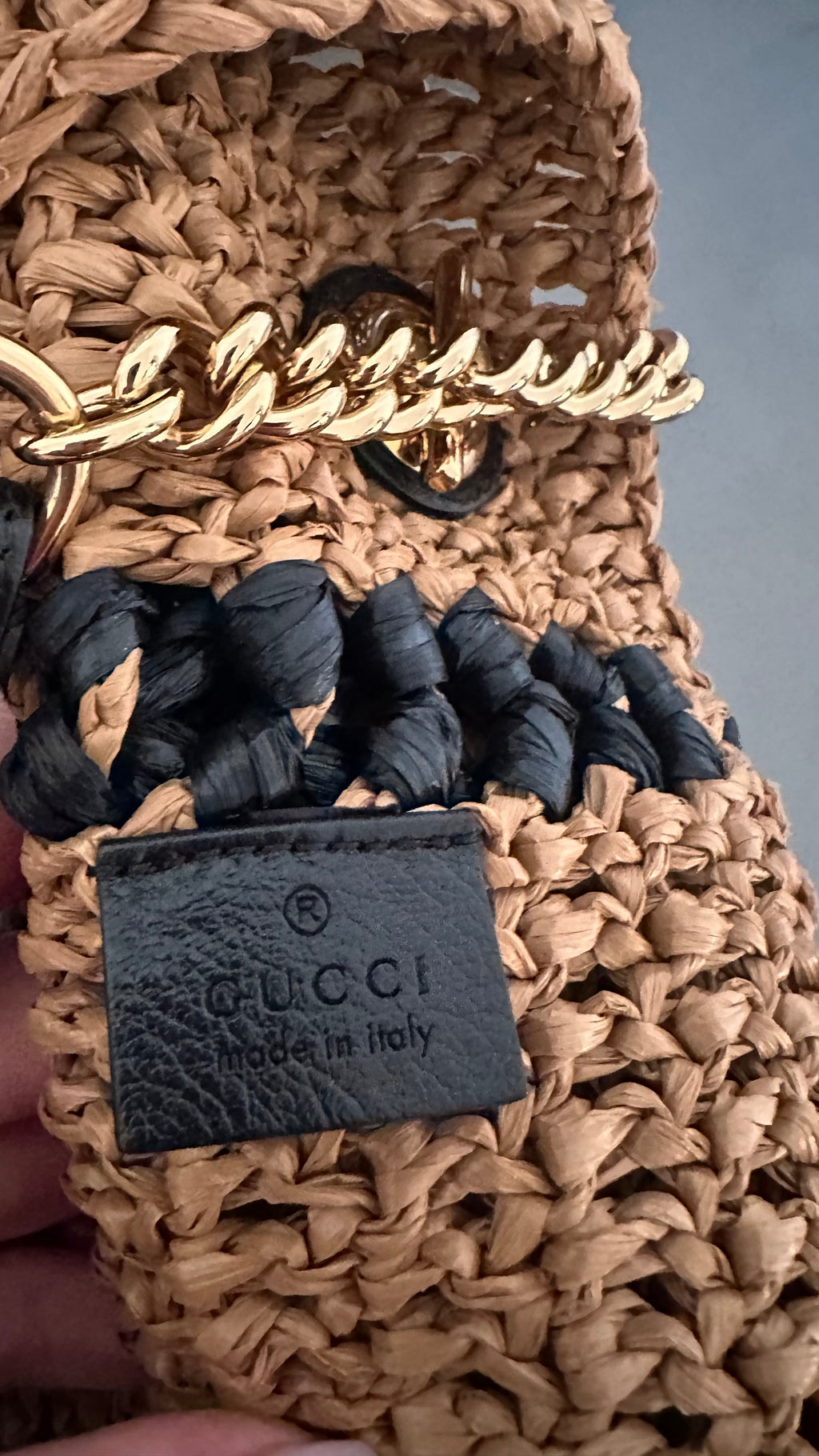 Gucci – Borsa in Rafia con dettagli in pelle