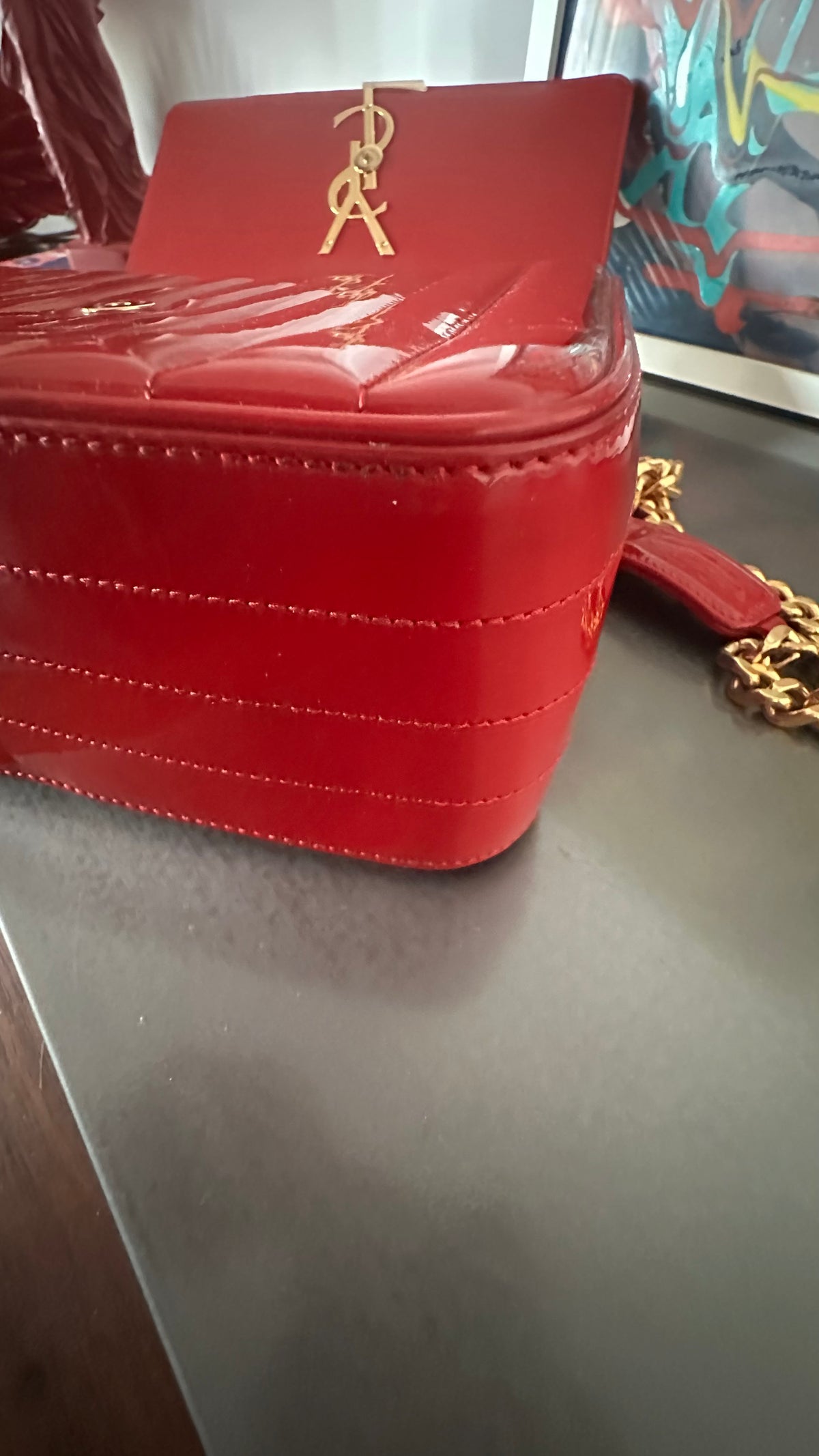 Saint Laurent Vicky Large – Patent Leather Rouge