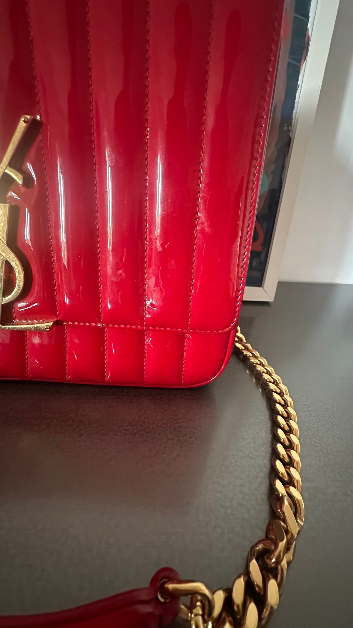 Saint Laurent Vicky Large – Patent Leather Rouge