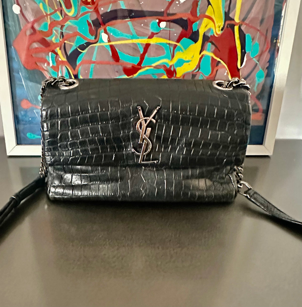 Saint Laurent West Hollywood – Croc Embossed Black