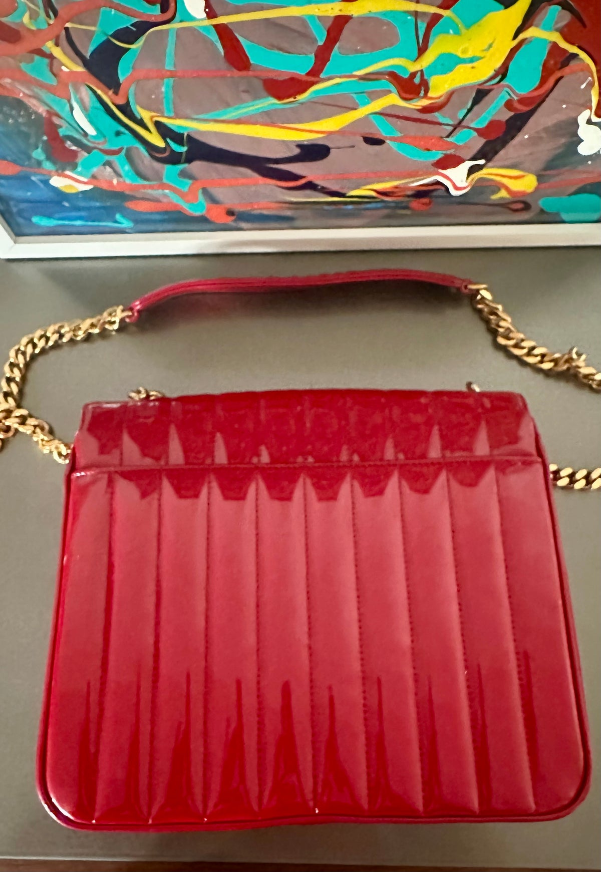 Saint Laurent Vicky Large – Patent Leather Rouge